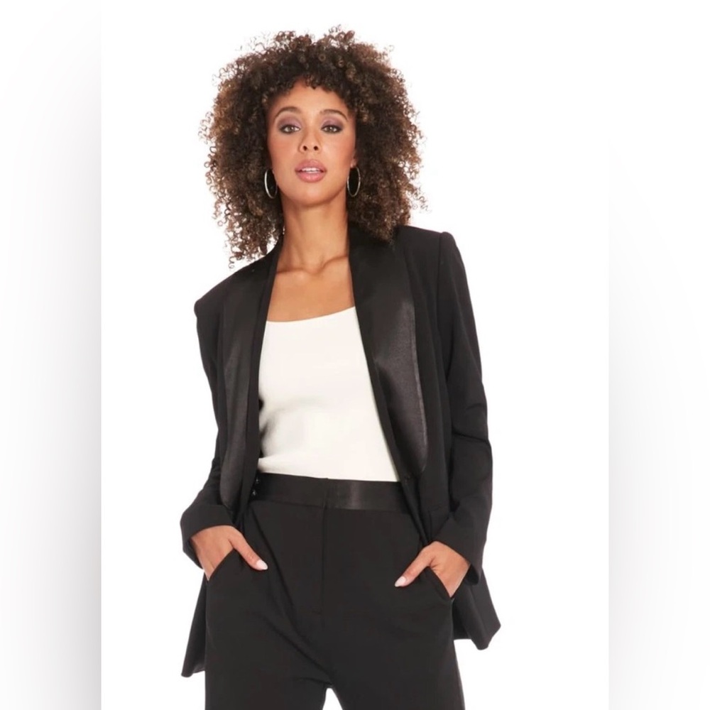 Muse Professional Shawl Collar Hip Length Long Sleeve Blazer Black R13